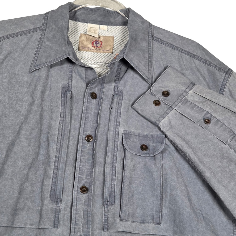 The Territory Ahead Chambray Vented Long Sleeve Button Down Shirt Men Large Gorp